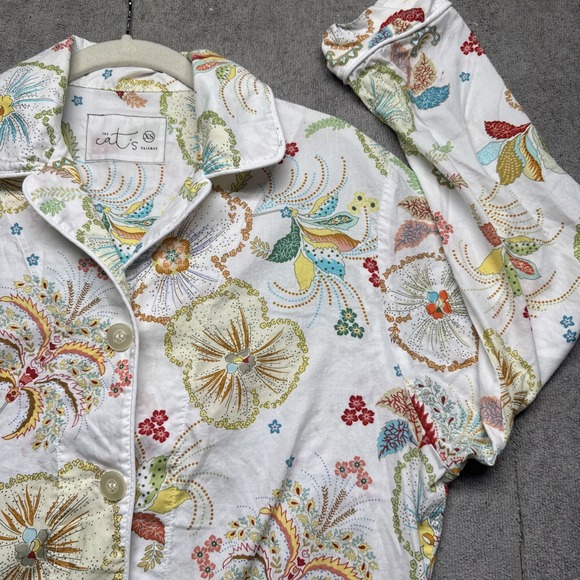 The Cat's Pajamas Women's Floral Cotton Pajama Set Button Top‎ Pants XS